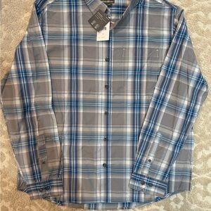 Eddie Bauer Gray and Blue Plaid Button Down Shirt